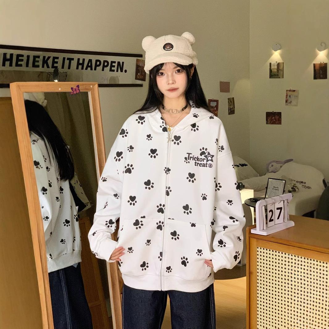Retro Dog Paw Print Hooded Sweatshirt for Women In Spring and Autumn Thin Coat Korean Lazy Top S
Retro Dog Paw Print Hooded Sweatshirt for Women In Spring and Autumn Thin Coat Korean Lazy Top S
