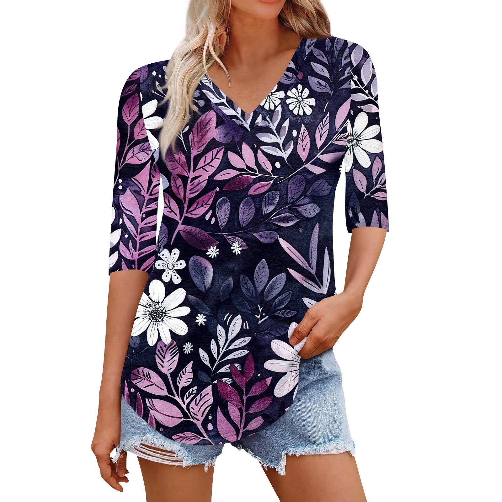Рубашки для женщин Модные футболки с V-образным вырезом Повседневные блузки с принтом Топы с коротким рукавом для женщин XXXL темно-фиолетового
Рубашки для женщин Модные футболки с V-образным вырезом Повседневные блузки с принтом Топы с коротким рукавом для женщин XXXL темно-фиолетового