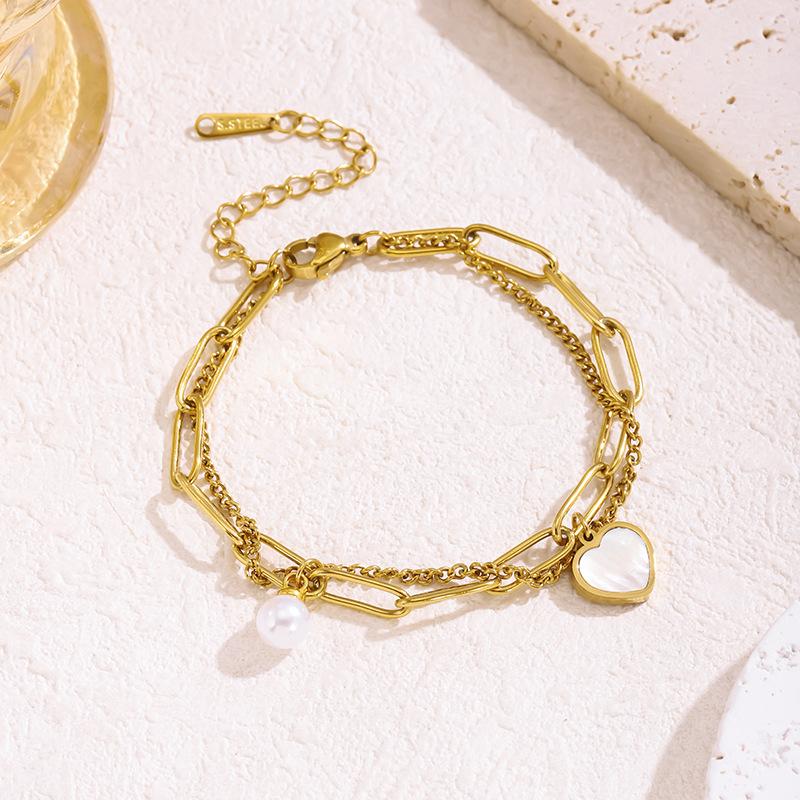 Fashion Simple Heart Shell Pearl Pendant Gold Color Stainless Steel Double-layer Bracelets for Women Jewelry Gifts Does Not Fade золотий
Fashion Simple Heart Shell Pearl Pendant Gold Color Stainless Steel Double-layer Bracelets for Women Jewelry Gifts Does Not Fade золотий
