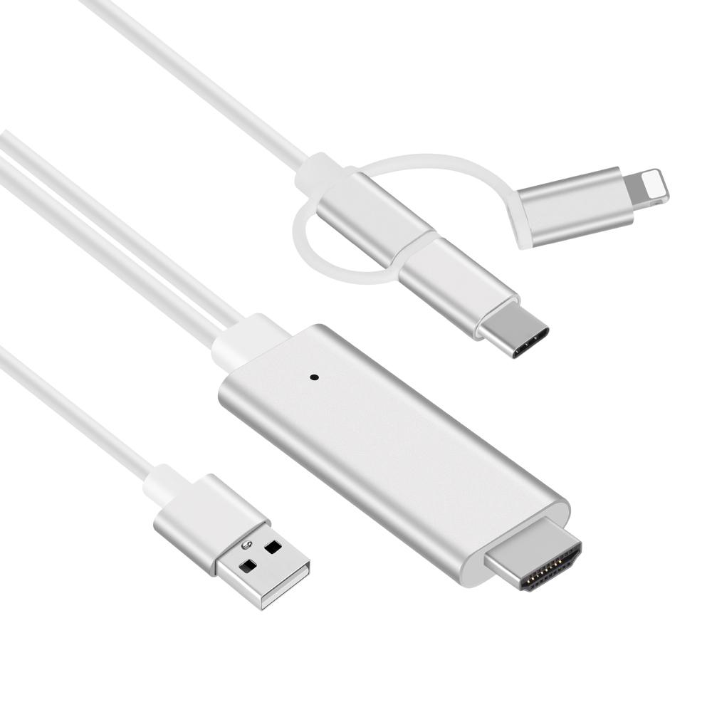 3-in-1 Lightning/Type-C/Micro USB to HDMI HD Adapter Cable for iOS and Android Devices Mirroring Screen to TV/Projector/Monitor As Shown A
3-in-1 Lightning/Type-C/Micro USB to HDMI HD Adapter Cable for iOS and Android Devices Mirroring Screen to TV/Projector/Monitor As Shown A