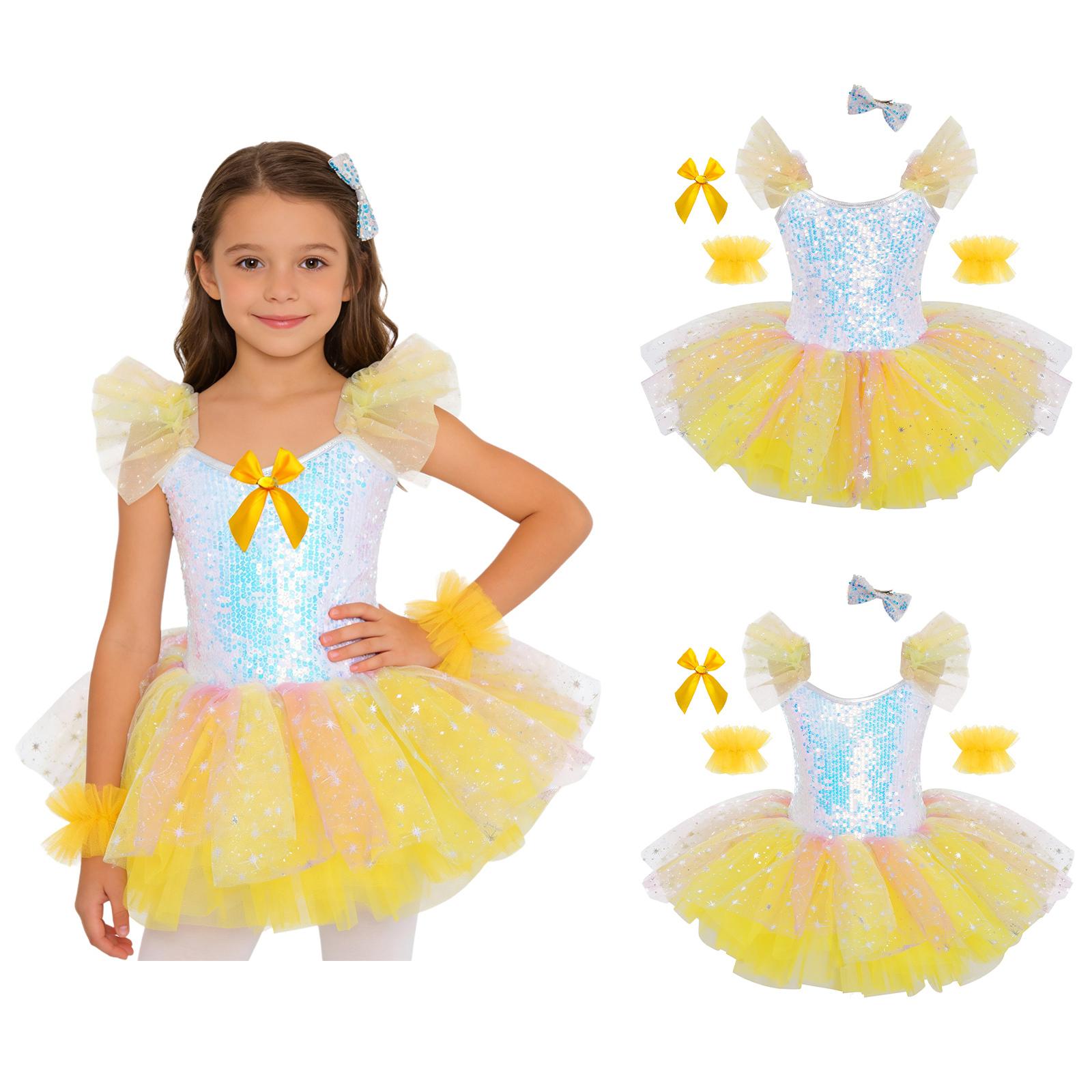 Girls Ballet Tutu Dress Set Ruffled Sleeves Sparkling Sequins Bodice Layered Tulle with Headwear Cuffs and Bow Brooch for Stage Recital 3-4 Years жёлтый
Girls Ballet Tutu Dress Set Ruffled Sleeves Sparkling Sequins Bodice Layered Tulle with Headwear Cuffs and Bow Brooch for Stage Recital 3-4 Years жёлтый