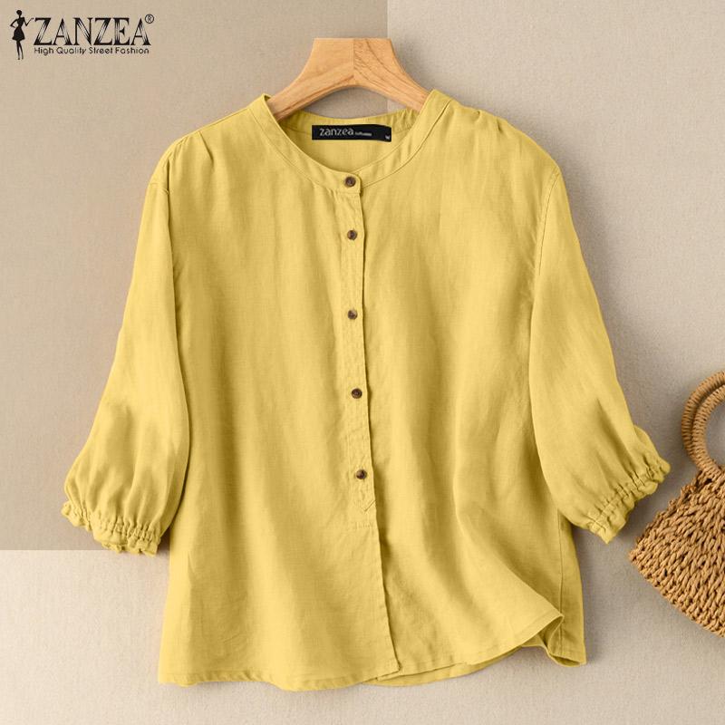 ZANZEA Женская блузка Летняя повседневная пуговица V-образный вырез 3/4 рукава хлопковые рубашки
ZANZEA Женская блузка Летняя повседневная пуговица V-образный вырез 3/4 рукава хлопковые рубашки