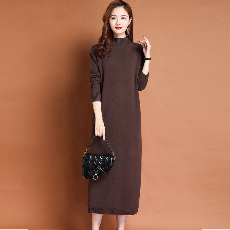 Вязаное платье с полувысоким воротником для женщин, длинное свободное платье-свитер до колена, однотонный повседневный вязаный свитер для осени и зимы XL коричневый
Вязаное платье с полувысоким воротником для женщин, длинное свободное платье-свитер до колена, однотонный повседневный вязаный свитер для осени и зимы XL коричневый