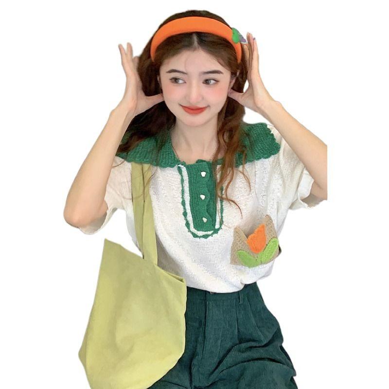 Тонкий трикотажный свитер с коротким рукавом и воротником поло для женского летнего милого тяжелой промышленности трехмерного маленького цветка с цветными блоками топ XL белый
Тонкий трикотажный свитер с коротким рукавом и воротником поло для женского летнего милого тяжелой промышленности трехмерного маленького цветка с цветными блоками топ XL белый