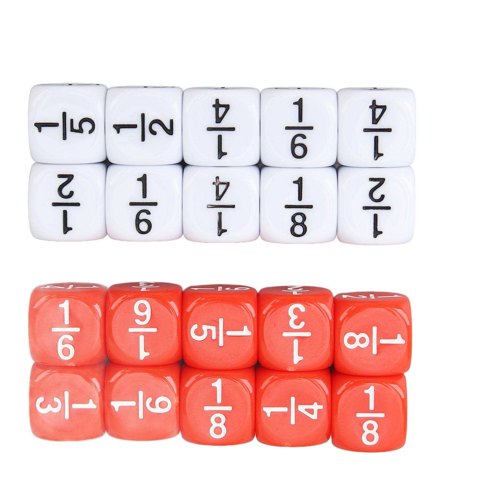 20Pcs Fractional Number Dice Intelligence Development Fraction Dice for Board Games Math Games 10 Red 10 White
20Pcs Fractional Number Dice Intelligence Development Fraction Dice for Board Games Math Games 10 Red 10 White