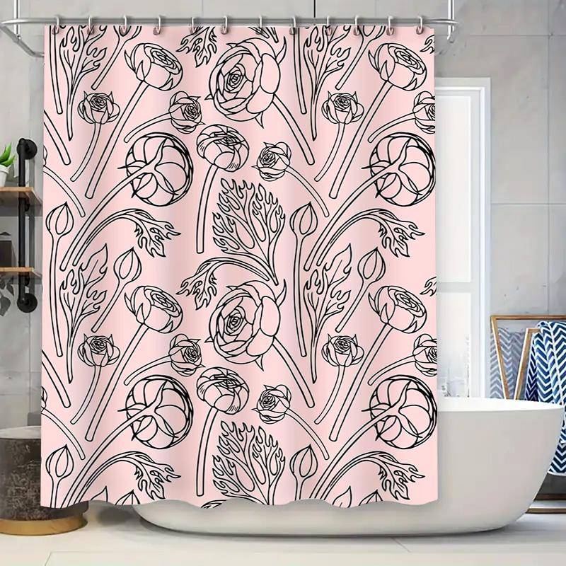 Pink Black Line Floral Shower Curtain for Bathroom Decor Waterproof Fabric with Hooks Set (Size72x84) 90x180cm
Pink Black Line Floral Shower Curtain for Bathroom Decor Waterproof Fabric with Hooks Set (Size72x84) 90x180cm
