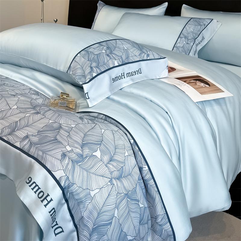 Модный комплект постельного белья из искусственного шелка, стиранный ледяной шелк, летнее одеяло с пододеяльником для кондиционирования воздуха, уютный комфортер для сна нагишом, мягкие комплекты 1.2m 3pcs set синий