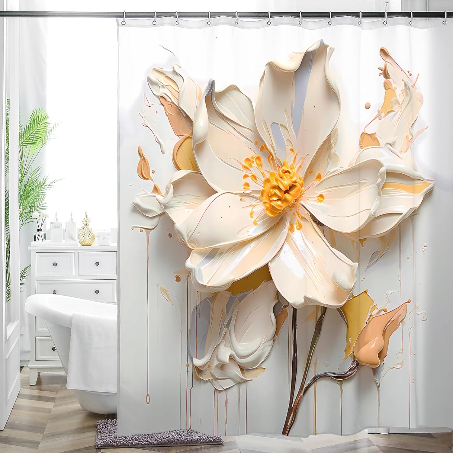 Chic Pearl Decorative Floral Shower Curtain, Luxury Gold And White Floral Fabric Bathroom Curtain Set, Waterproof And Washable W60H190(CM)-1 Pcs
Chic Pearl Decorative Floral Shower Curtain, Luxury Gold And White Floral Fabric Bathroom Curtain Set, Waterproof And Washable W60H190(CM)-1 Pcs