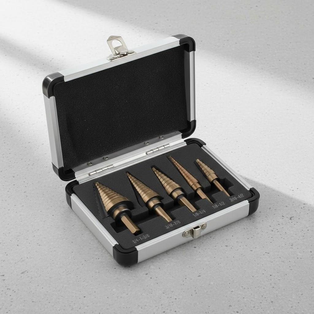5pcs HSS Cobalt Step Drill Bit Set 50 Size Titanium Conical Carbide Punch Tool High Speed Steel Drill Bits
5pcs HSS Cobalt Step Drill Bit Set 50 Size Titanium Conical Carbide Punch Tool High Speed Steel Drill Bits