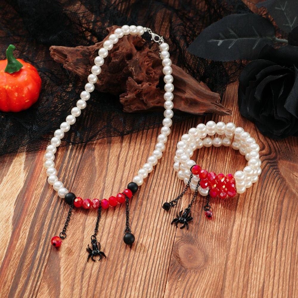 Pearl Beaded Spider Pendant Necklace Blood Drop Halloween Jewelry Set Halloween Party Bracelet Necklace
Pearl Beaded Spider Pendant Necklace Blood Drop Halloween Jewelry Set Halloween Party Bracelet Necklace