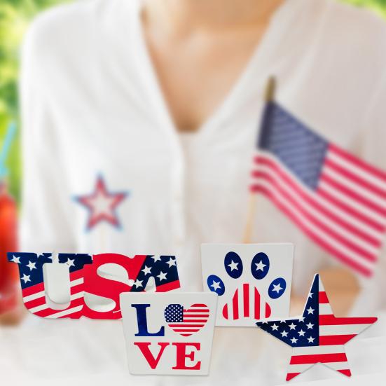 4 шт./компл. Деревянный орнамент ко Дню независимости NoLightweight 4 июля Деревянные поделки