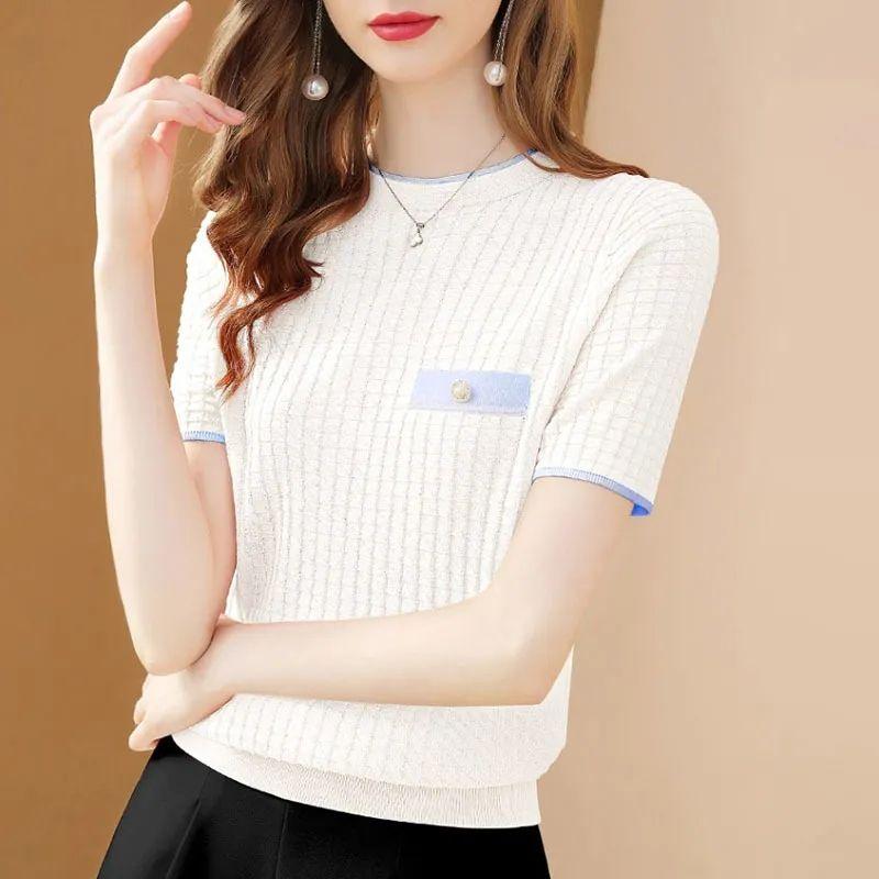 Ice Silk T-shirt Short-sleeved Knitted Sweater Women Summer New Round Neck Base Sweater S белый
Ice Silk T-shirt Short-sleeved Knitted Sweater Women Summer New Round Neck Base Sweater S белый