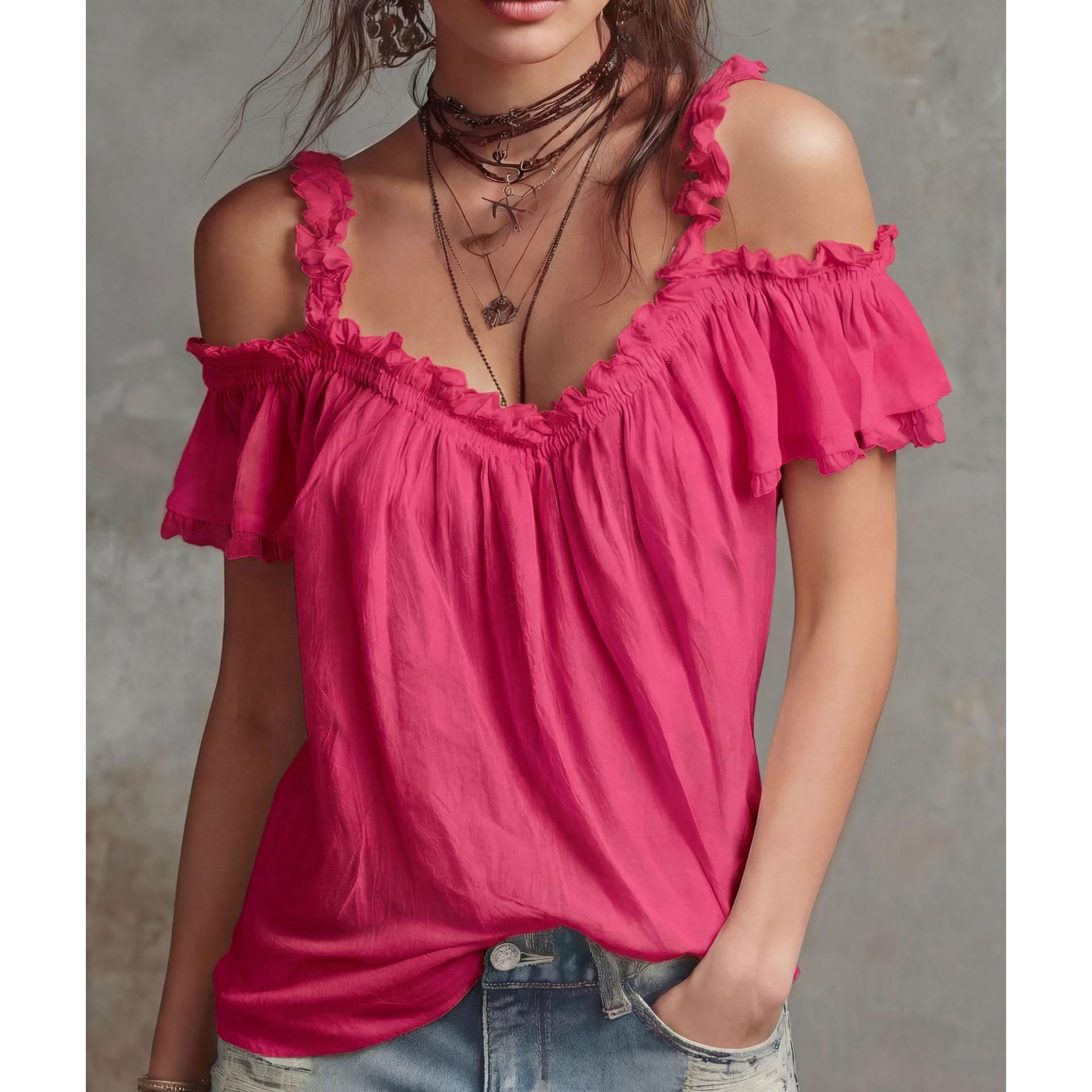 Off Shoulder Summer Sexy Women T-shirt Fashion Ruffle Trim Short Sleeve Shirt Ladies Elegant Casual V-neck Loose Casual Tops XS рожевий червоний колір
Off Shoulder Summer Sexy Women T-shirt Fashion Ruffle Trim Short Sleeve Shirt Ladies Elegant Casual V-neck Loose Casual Tops XS рожевий червоний колір