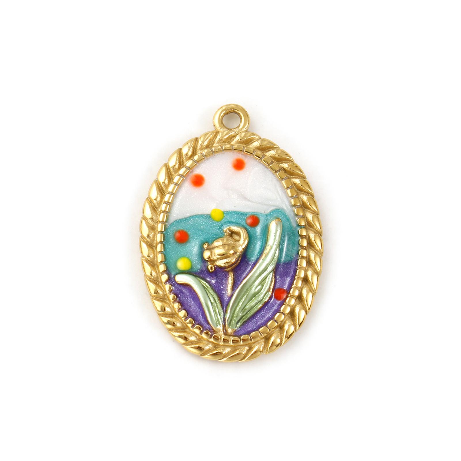 1 Pc 304 Stainless Steel Pendants 18K Gold Plated Enamel Oval Tulip Flower Pearlized Charms For DIY Necklace Making 3cm x 2.1cm
1 Pc 304 Stainless Steel Pendants 18K Gold Plated Enamel Oval Tulip Flower Pearlized Charms For DIY Necklace Making 3cm x 2.1cm