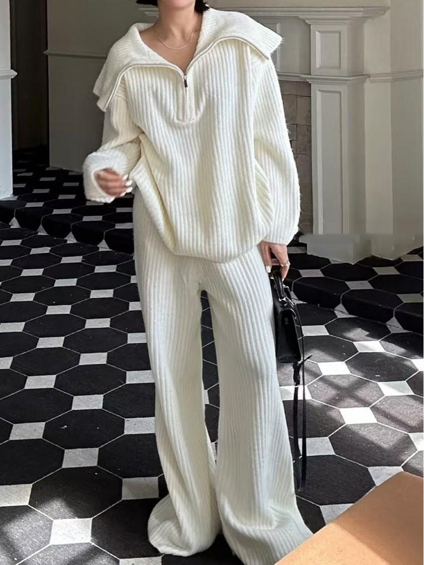 Autumn Winter Cross-Stitch Knitwear: Soft Sweater with Large Lapel & Wide-Leg Pants - Women s Casual Loose Two-Piece Set One Size слонова кістка
Autumn Winter Cross-Stitch Knitwear: Soft Sweater with Large Lapel & Wide-Leg Pants - Women s Casual Loose Two-Piece Set One Size слонова кістка