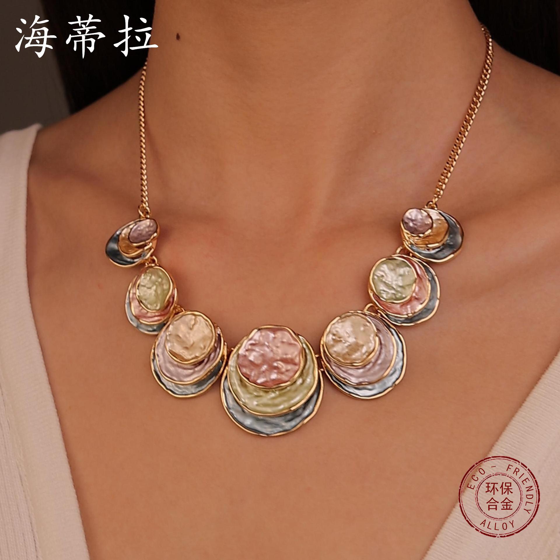 Multi-layer round color coated necklace, fashionable high-end women s white color painted oil neck chain
Multi-layer round color coated necklace, fashionable high-end women s white color painted oil neck chain