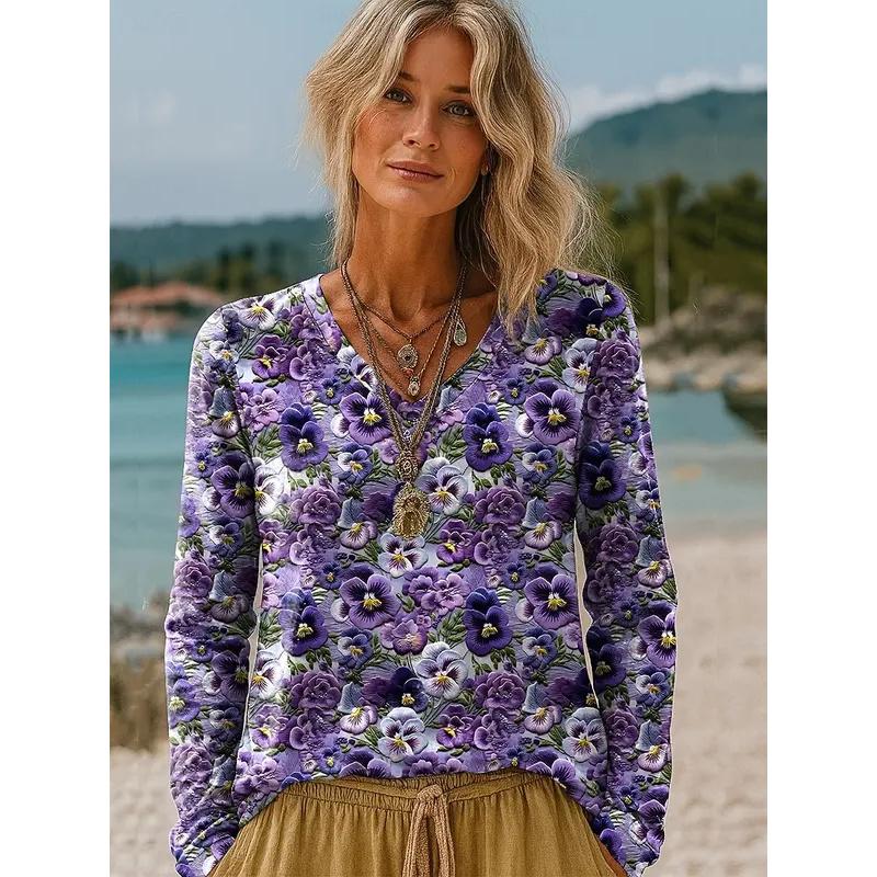 2025 Женские футболки с цветочным принтом, растениями, элегантные модные футболки, футболки с длинным рукавом, V-образный вырез, обычные топы, повседневный пуловер, осень S
2025 Женские футболки с цветочным принтом, растениями, элегантные модные футболки, футболки с длинным рукавом, V-образный вырез, обычные топы, повседневный пуловер, осень S