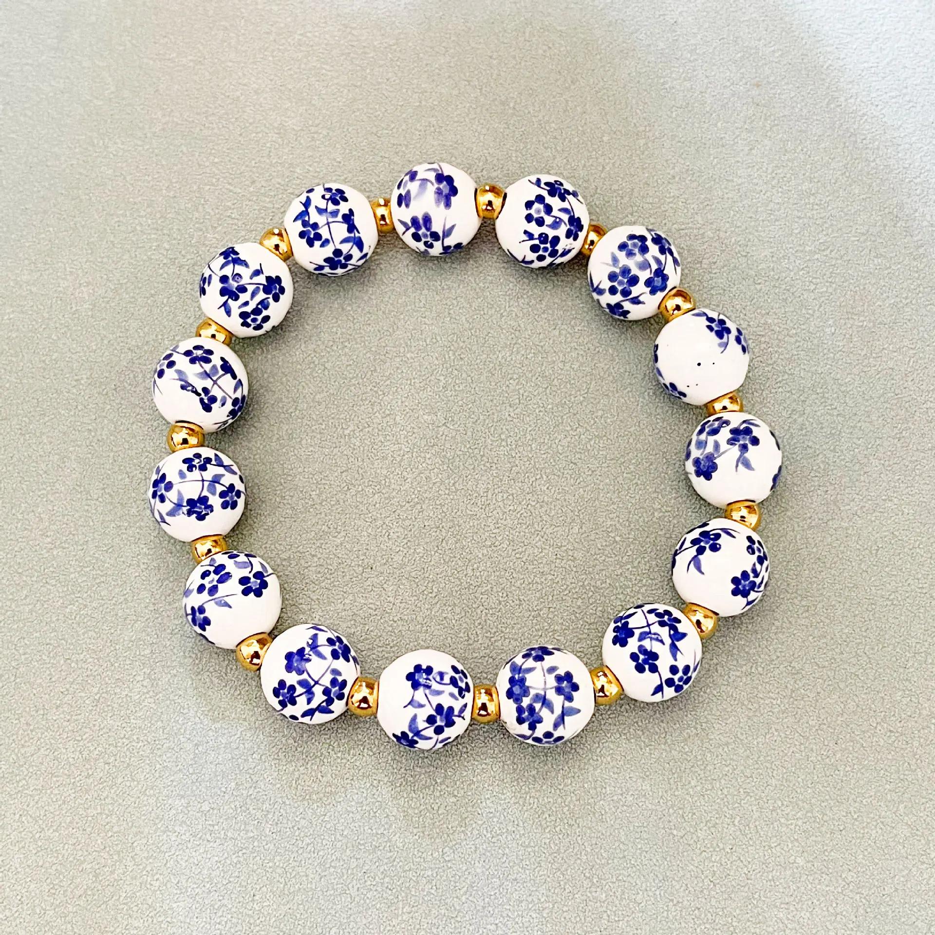 6/8/10mm Ceramic Beaded Bracelet with Gold Color Stainless Steel Beads Vintage Blue and White Porcelain Stretch Jewelry Women
6/8/10mm Ceramic Beaded Bracelet with Gold Color Stainless Steel Beads Vintage Blue and White Porcelain Stretch Jewelry Women