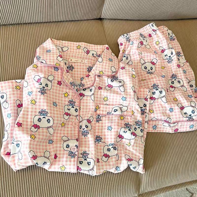 Japanese sweet Tuoma gezi cartoon pajamas women s summer short-sleeved shorts cardigan two-piece set student loungewear S
Japanese sweet Tuoma gezi cartoon pajamas women s summer short-sleeved shorts cardigan two-piece set student loungewear S