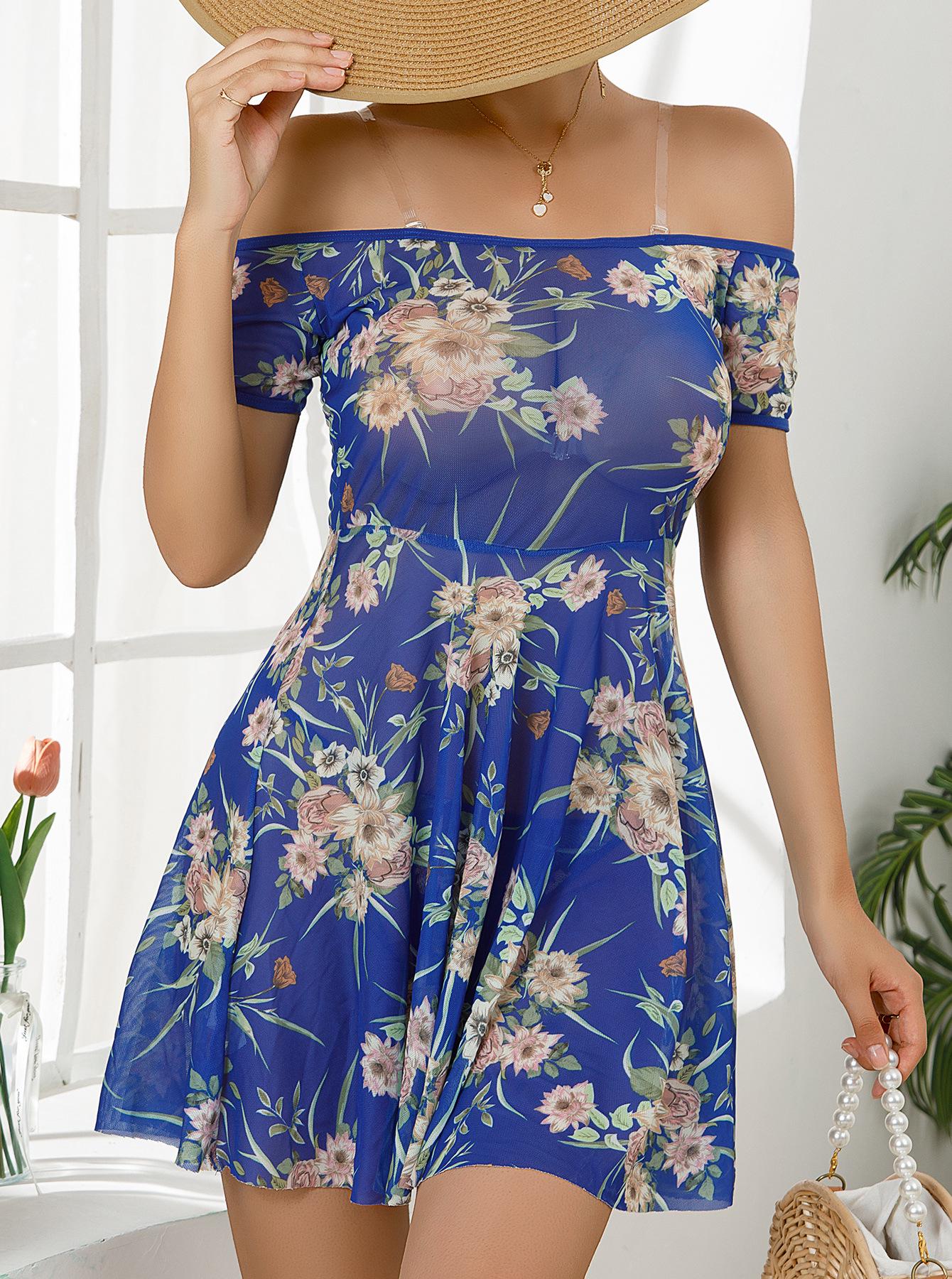 Blue Floral Off-the-Shoulder Chiffon Mini Dress - European & American Style S королевский синий
Blue Floral Off-the-Shoulder Chiffon Mini Dress - European & American Style S королевский синий
