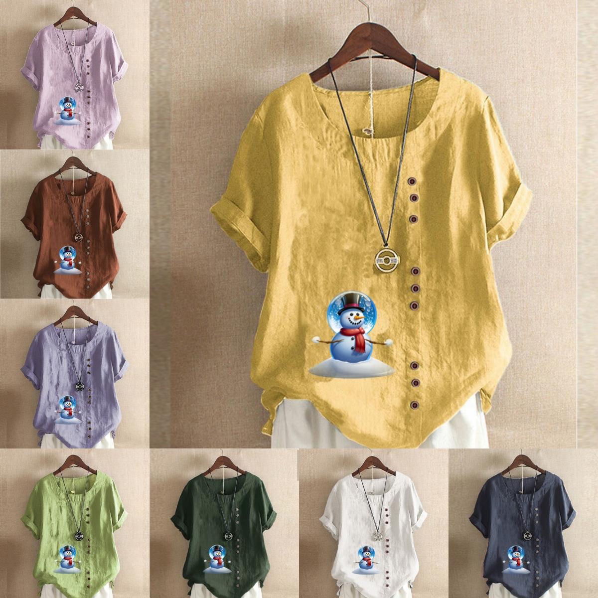 Women s Fashion Round Neck Short Sleeve T-shirt Casual Cotton Linen Graphic Shirt Snowman Prined Summer Blouse Tops Plus Size 5XL зелений
Women s Fashion Round Neck Short Sleeve T-shirt Casual Cotton Linen Graphic Shirt Snowman Prined Summer Blouse Tops Plus Size 5XL зелений