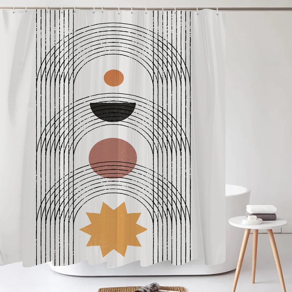 Bathroom Abstract Lines Bohemian Shower Curtain Medieval Minimalist Art Polyester Fabric Shower Curtain 180X180Cm With 12 Hooks W60H190(CM)-1 Pcs
Bathroom Abstract Lines Bohemian Shower Curtain Medieval Minimalist Art Polyester Fabric Shower Curtain 180X180Cm With 12 Hooks W60H190(CM)-1 Pcs
