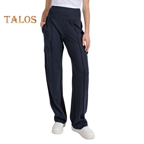 Женские спортивные брюки с высокой талией, прямые, широкие, длинные брюки с карманами, однотонные, дышащие, удобные, повседневные брюки M морской синий