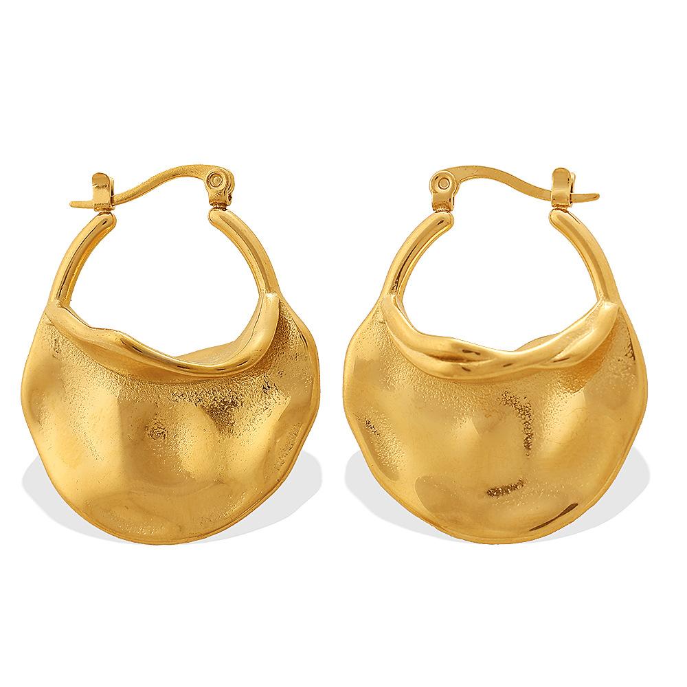 European and American Retro Style Pleated Hammer Pattern Irregular Concave and Convex Texture Earrings Plated with 18K Gold Premium Earrings 2026
European and American Retro Style Pleated Hammer Pattern Irregular Concave and Convex Texture Earrings Plated with 18K Gold Premium Earrings 2026