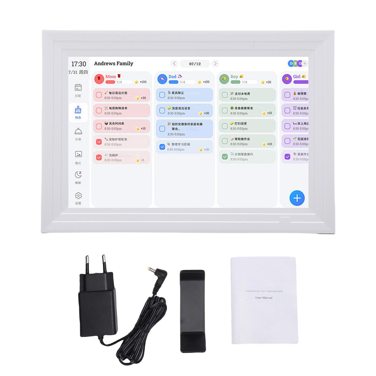 10,1-дюймовый IPS LCD-экран с полным углом обзора, цифровой календарь, планировщик, список дел, интерактивный календарь, управление через приложение для семьи белый
10,1-дюймовый IPS LCD-экран с полным углом обзора, цифровой календарь, планировщик, список дел, интерактивный календарь, управление через приложение для семьи белый