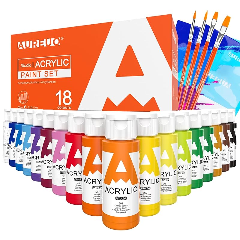 AUREUO acrylic paint set 18 colors x 59 ml - Non-toxic pigments for canvas, wood, rock, etc. Paints for hobbyists, painting enthusiasts, and beginners
AUREUO acrylic paint set 18 colors x 59 ml - Non-toxic pigments for canvas, wood, rock, etc. Paints for hobbyists, painting enthusiasts, and beginners