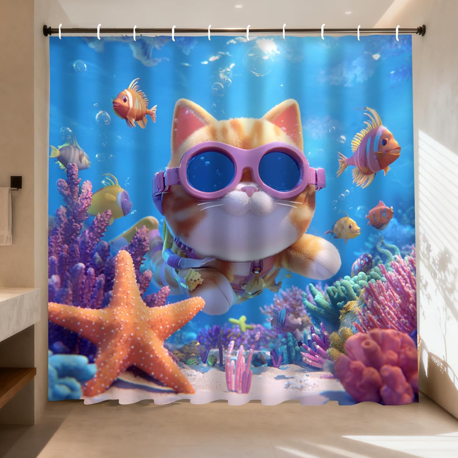 Cat Scuba Diving Printed Shower Curtain Colorful Animal Artwork For Kids Bathroom Decor W60H190(CM)-1 Pcs
Cat Scuba Diving Printed Shower Curtain Colorful Animal Artwork For Kids Bathroom Decor W60H190(CM)-1 Pcs