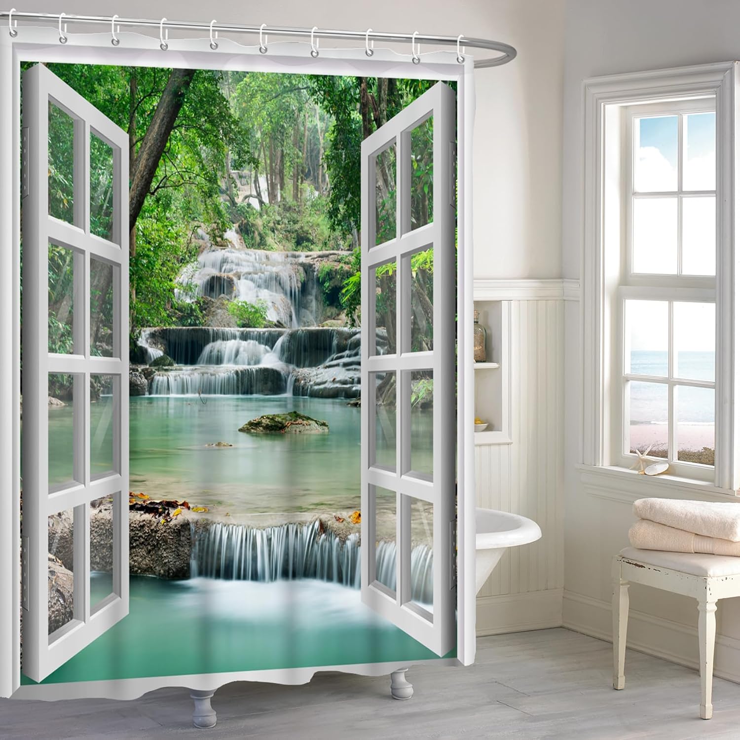 72x72 Inch Window View Forest Waterfall Shower Curtain Tropical Rainforest Green Trees Nature Landscape with Hooks 90x180cm35x71in
72x72 Inch Window View Forest Waterfall Shower Curtain Tropical Rainforest Green Trees Nature Landscape with Hooks 90x180cm35x71in
