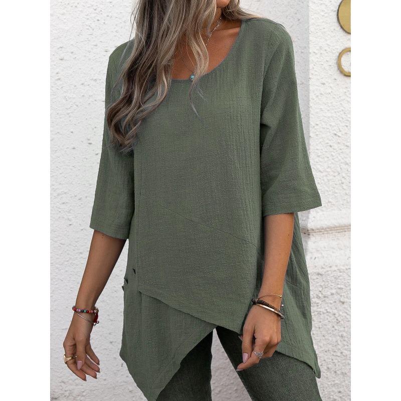Women s Cotton and Linen Round Neck Irregular Shirt Five-point Sleeve Blouse XS зелений
Women s Cotton and Linen Round Neck Irregular Shirt Five-point Sleeve Blouse XS зелений