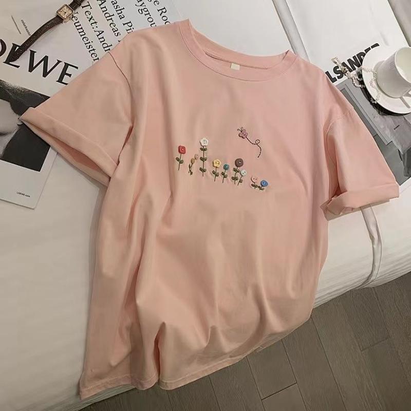 Women s Light Grey Button Flower Embroidery T-Shirt Crew Neck Short Sleeve Casual Loose Top S
Women s Light Grey Button Flower Embroidery T-Shirt Crew Neck Short Sleeve Casual Loose Top S