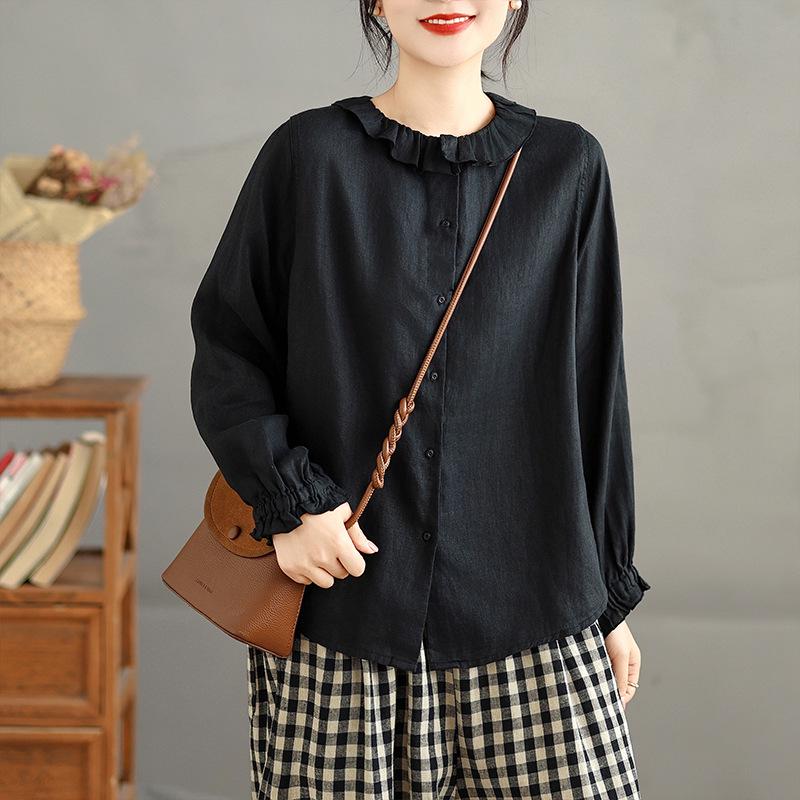 Lotus Leaf Collar Japanese Style Cotton Linen Shirt - Spring 2026 Collection, Wearable Front and Back. Medium чорний
Lotus Leaf Collar Japanese Style Cotton Linen Shirt - Spring 2026 Collection, Wearable Front and Back. Medium чорний