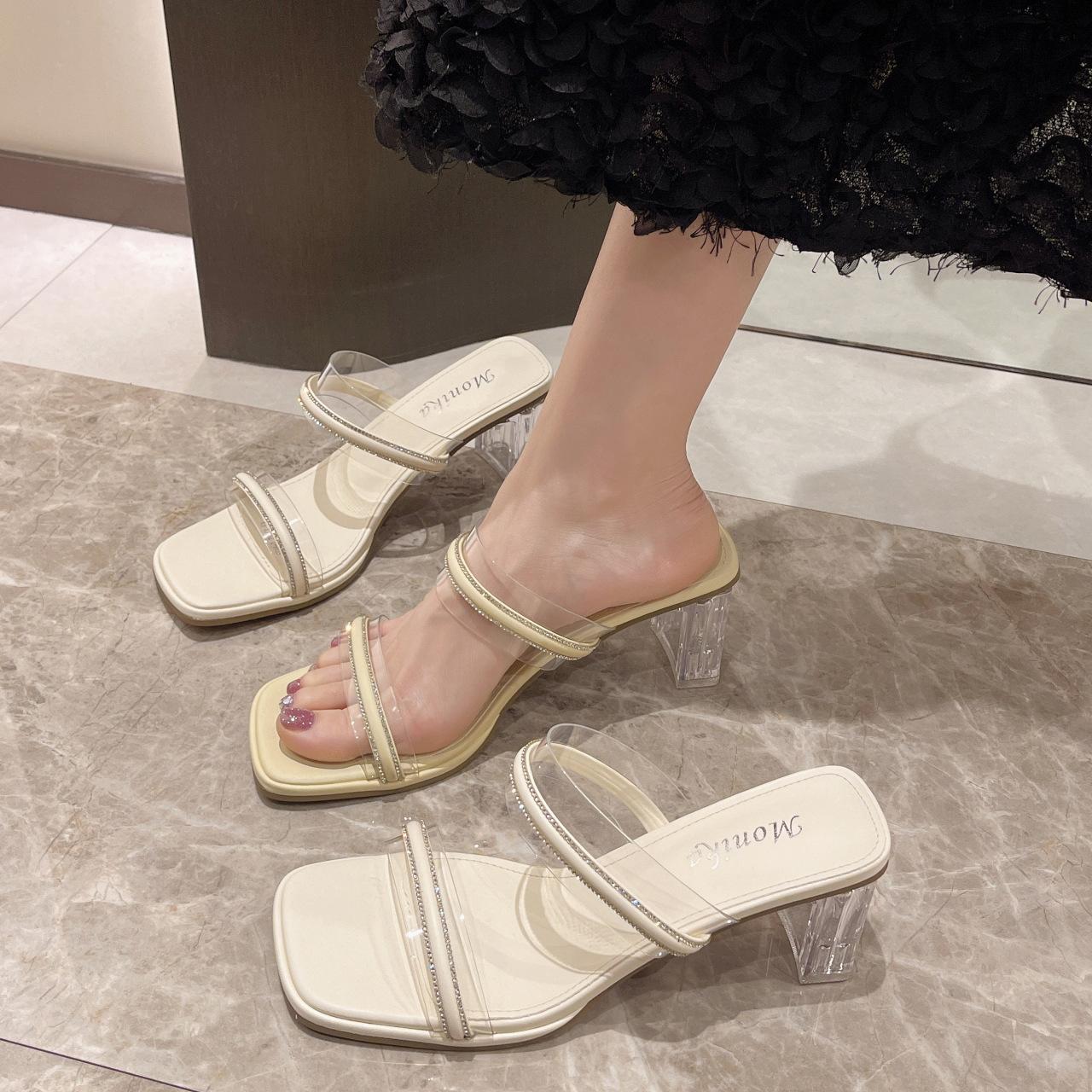 Crystal high heels women s new transparent one-word strap sandals high heel thick heel summer slippers 35
Crystal high heels women s new transparent one-word strap sandals high heel thick heel summer slippers 35