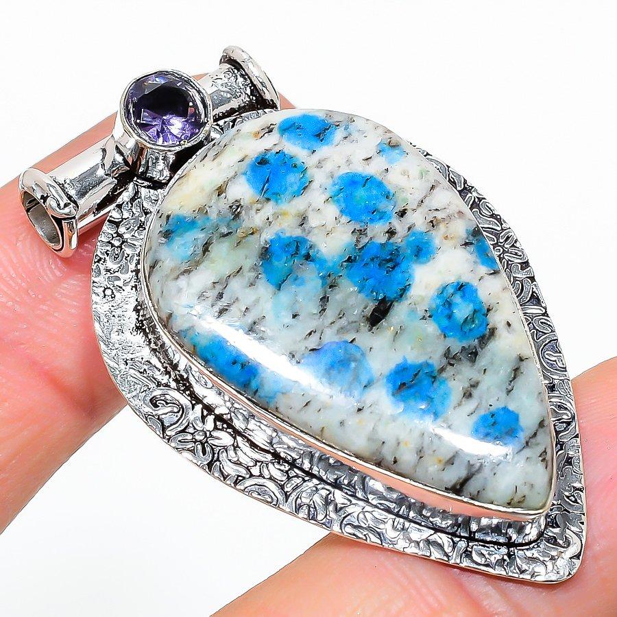 K2 Azurite, Amethyst Gemstone Handmade Ethnic Jewelry Pendant 1.85 VR-1842 
K2 Azurite, Amethyst Gemstone Handmade Ethnic Jewelry Pendant 1.85 VR-1842