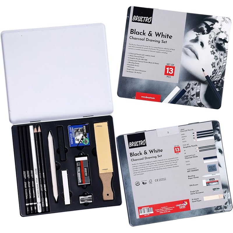 Brustro Black And White Charcoal Drawing Set Of 13 Pcs In A Metal Box| Ideal For Sketching, Shading, Blending, Illustrat 11 белый
Brustro Black And White Charcoal Drawing Set Of 13 Pcs In A Metal Box| Ideal For Sketching, Shading, Blending, Illustrat 11 белый