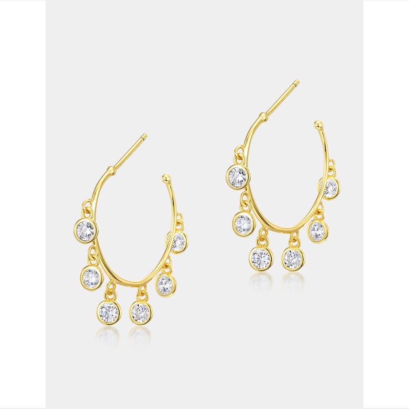 Elegant C-Shaped Gold-Plated Zircon Tassel Earrings 
Elegant C-Shaped Gold-Plated Zircon Tassel Earrings