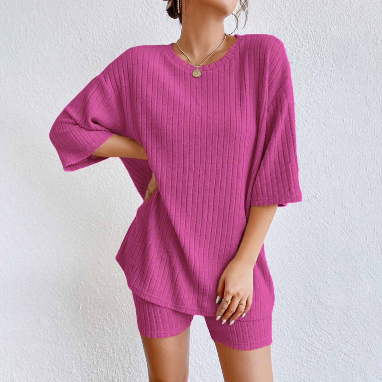 Женский модный повседневный однотонный свободный круглый вырез с коротким рукавом шорты костюм XL горячий розовый
Женский модный повседневный однотонный свободный круглый вырез с коротким рукавом шорты костюм XL горячий розовый