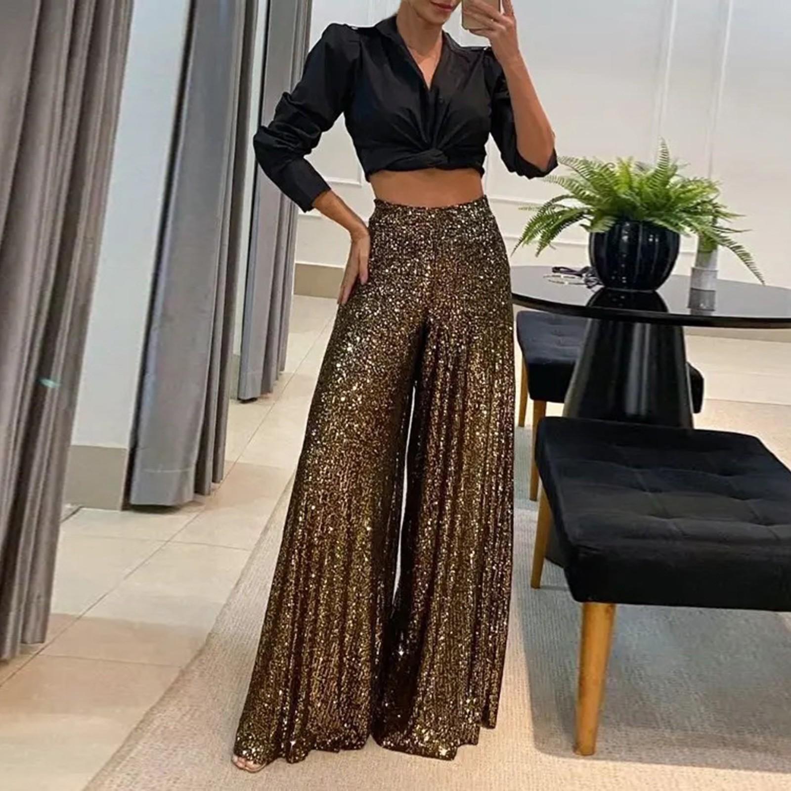 Женские модные повседневные тонкие брюки с высокой талией, однотонные широкие брюки с пайетками XXXL золотой
Женские модные повседневные тонкие брюки с высокой талией, однотонные широкие брюки с пайетками XXXL золотой