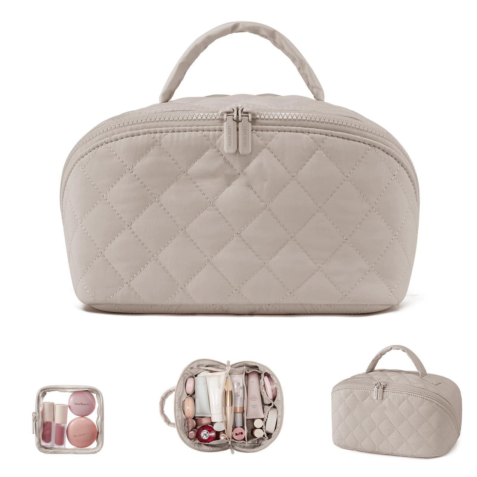 Travel Makeup Bag for Women, 180° Lay-Flat Puffer Quilted Cosmetic Organizer, Portable Waterproof Toiletry Bag with Slanted Opening
Travel Makeup Bag for Women, 180° Lay-Flat Puffer Quilted Cosmetic Organizer, Portable Waterproof Toiletry Bag with Slanted Opening
