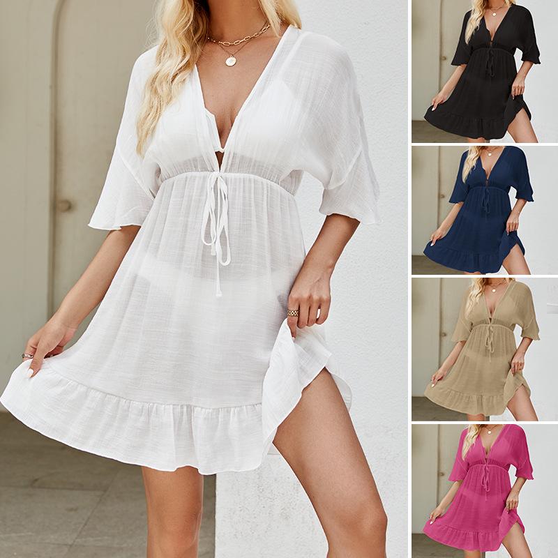 European & American Vacation Sun Protection Sheer Ruffle Bikini Cover-up Dress with Drawstring Waist. One size білий
European & American Vacation Sun Protection Sheer Ruffle Bikini Cover-up Dress with Drawstring Waist. One size білий
