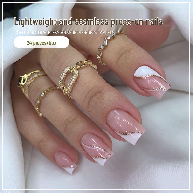 Gold Glitter Stripe French Manicure Press-On Nails - Removable Fake Nails for a Trendy Look Phototherapy Glue Set
Gold Glitter Stripe French Manicure Press-On Nails - Removable Fake Nails for a Trendy Look Phototherapy Glue Set