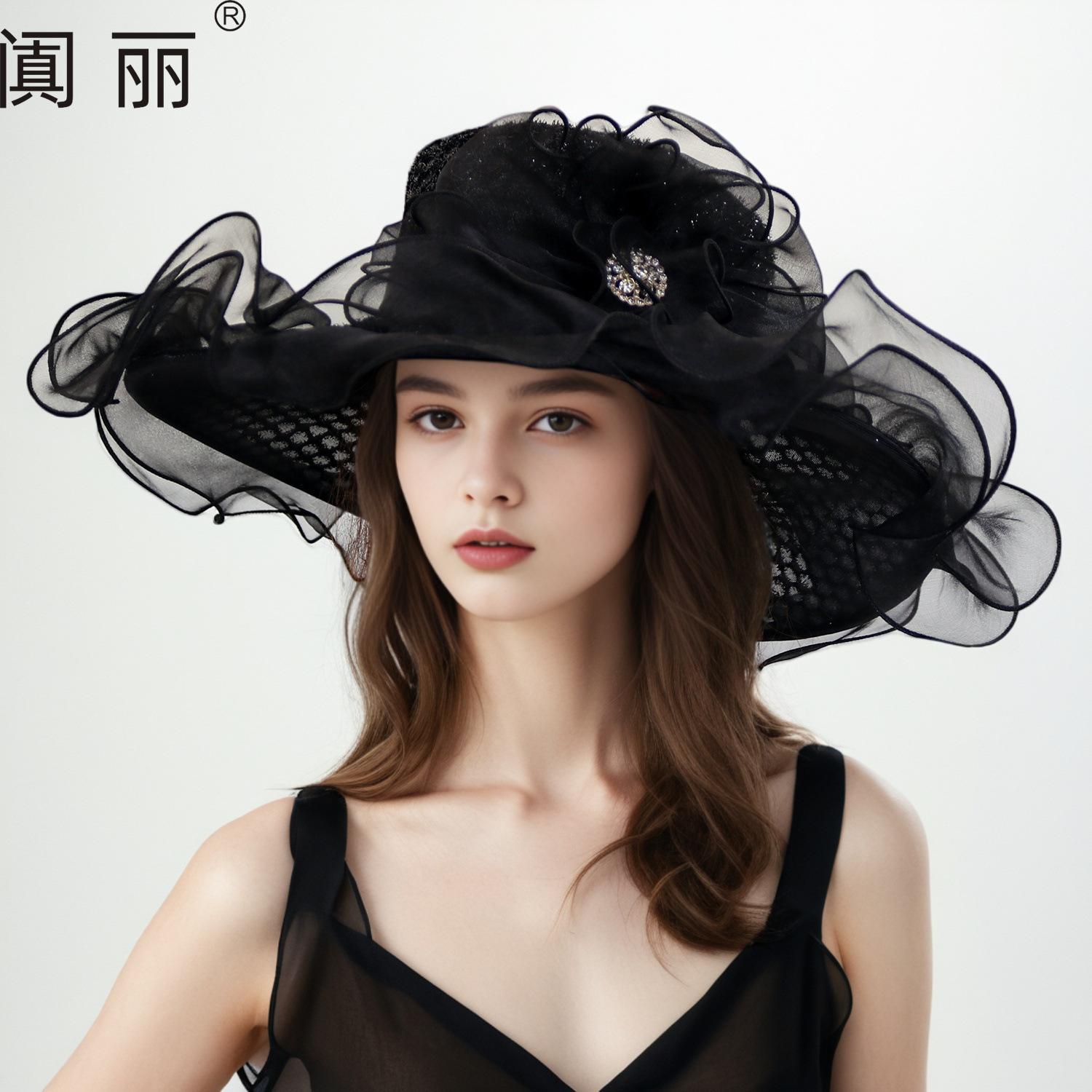 Sunscreen hat women organza solid color big flower visor hat British lady elegant temperament sun hat M(56-58cm)
Sunscreen hat women organza solid color big flower visor hat British lady elegant temperament sun hat M(56-58cm)
