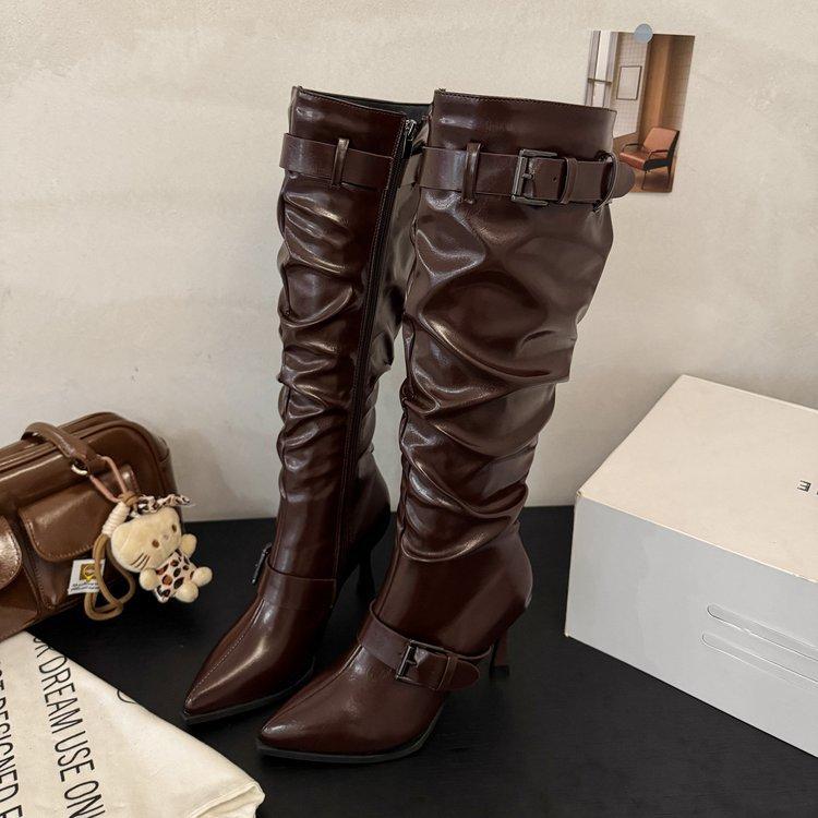 Soft leather version! Retro pleated high-heeled boots women s belt buckle pointed but knee boots thin-heeled high boots 39 коричневый
Soft leather version! Retro pleated high-heeled boots women s belt buckle pointed but knee boots thin-heeled high boots 39 коричневый