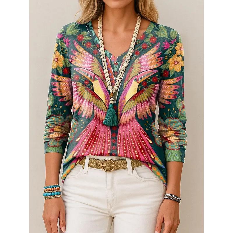 Women s T-Shirts Floral Graphic Bird Graphic Elegant Fashion Tees Long Sleeve T-shirts V-Neck Regular Tops Casual Pullover Fall S
Women s T-Shirts Floral Graphic Bird Graphic Elegant Fashion Tees Long Sleeve T-shirts V-Neck Regular Tops Casual Pullover Fall S