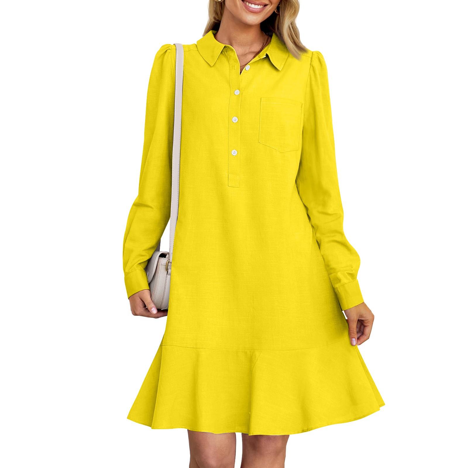 Женское платье-рубашка с длинным рукавом на пуговицах, струящиеся повседневные платья-туники с оборками XL жёлтый
Женское платье-рубашка с длинным рукавом на пуговицах, струящиеся повседневные платья-туники с оборками XL жёлтый