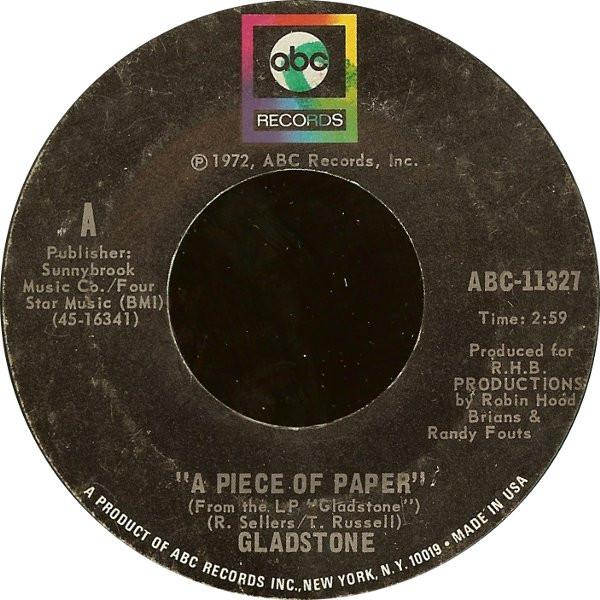 7-дюймовая пластинка GLADSTONE Листок бумаги ABC11327 ABC Records 1972 США Рок Б/у
7-дюймовая пластинка GLADSTONE Листок бумаги ABC11327 ABC Records 1972 США Рок Б/у