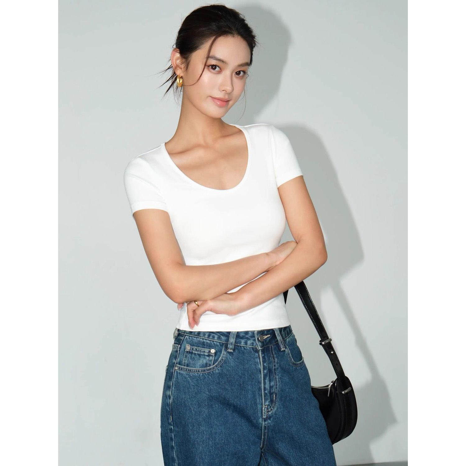 Spice Girl Front Shoulder U-Neck Short Sleeve T-Shirt Women s Summer New Inner Slim Skinny Bottom Black Top M
Spice Girl Front Shoulder U-Neck Short Sleeve T-Shirt Women s Summer New Inner Slim Skinny Bottom Black Top M